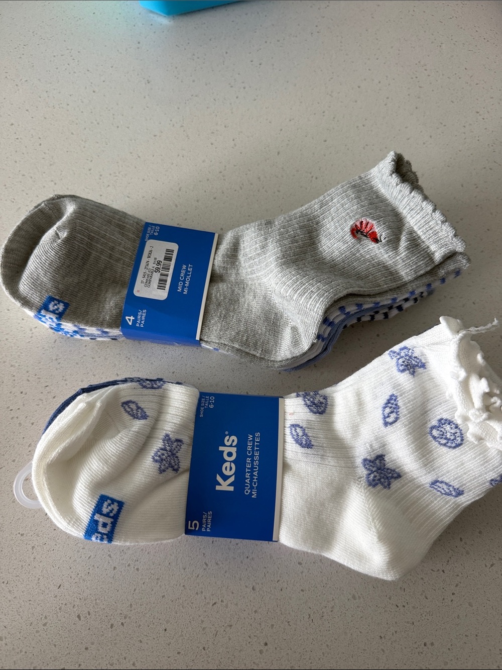 Keds Men’s Gray & White Quarter Crew Socks with Blue Accents